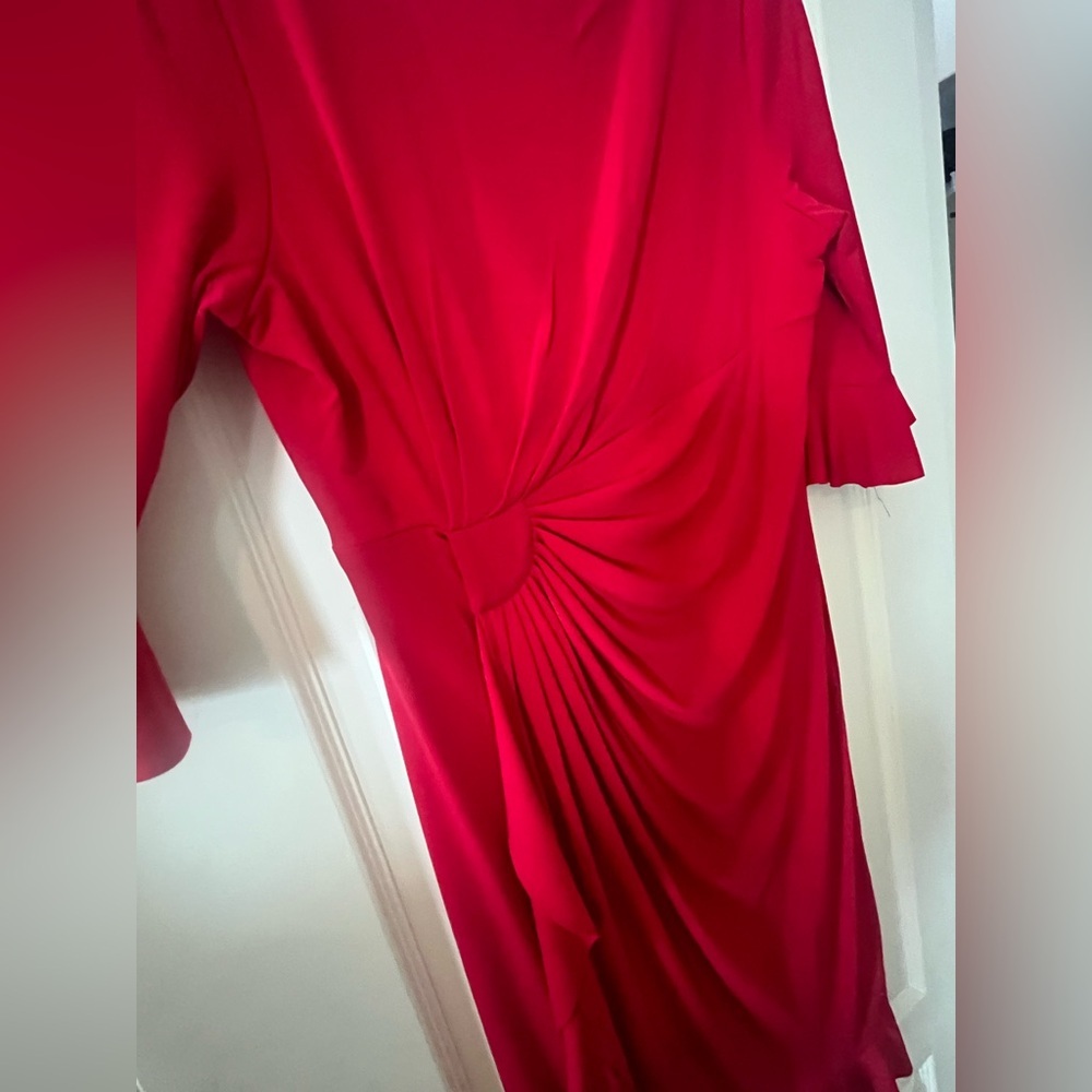 Studio Connection Elegant Red Twist-Detail Women’s Ruffle Sleeve Dress Size 10 - Picture 9 of 16